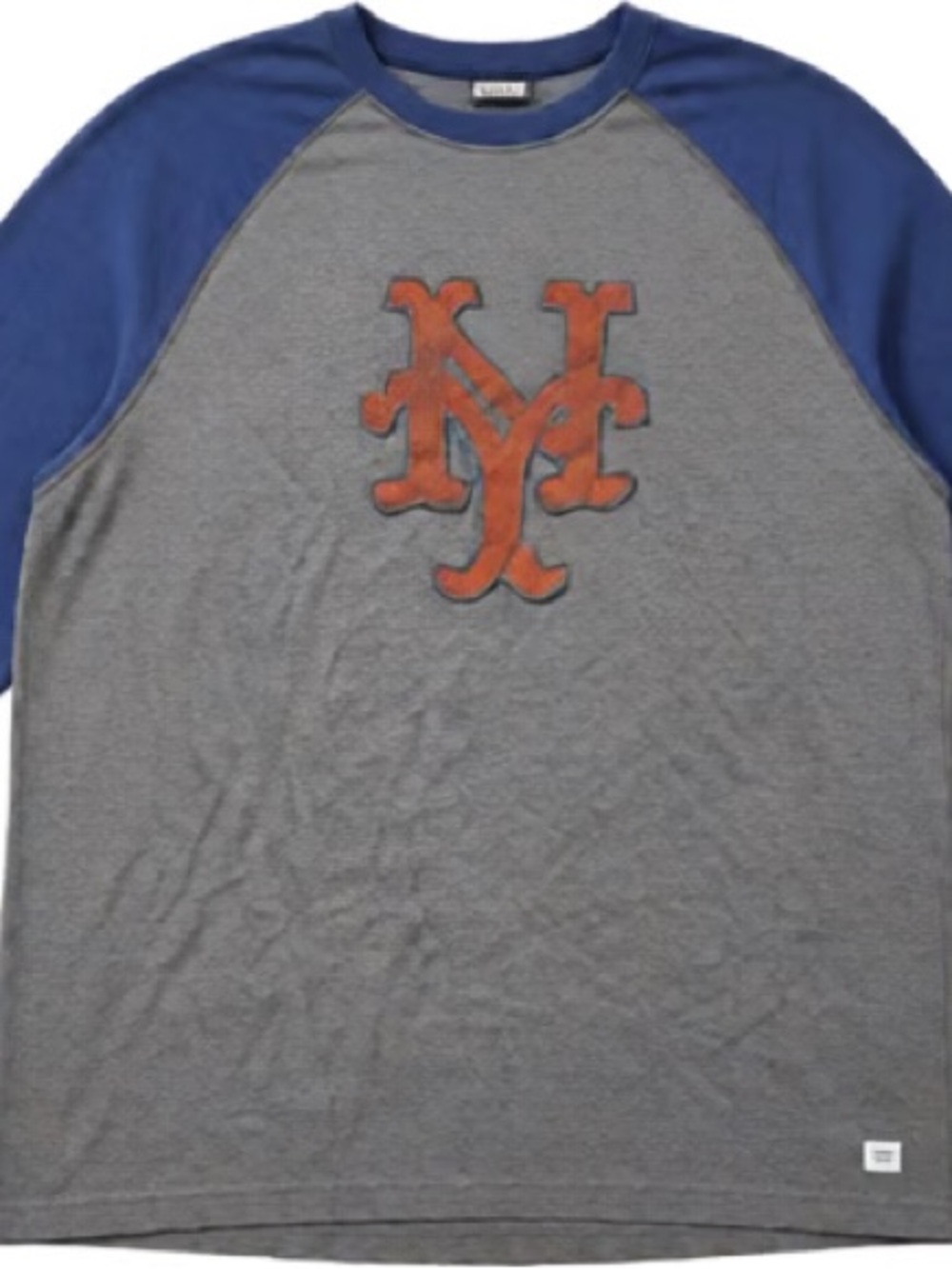 Fanatics Gray Shirt with Blue Raglan Sleeves and Orange NY Logo